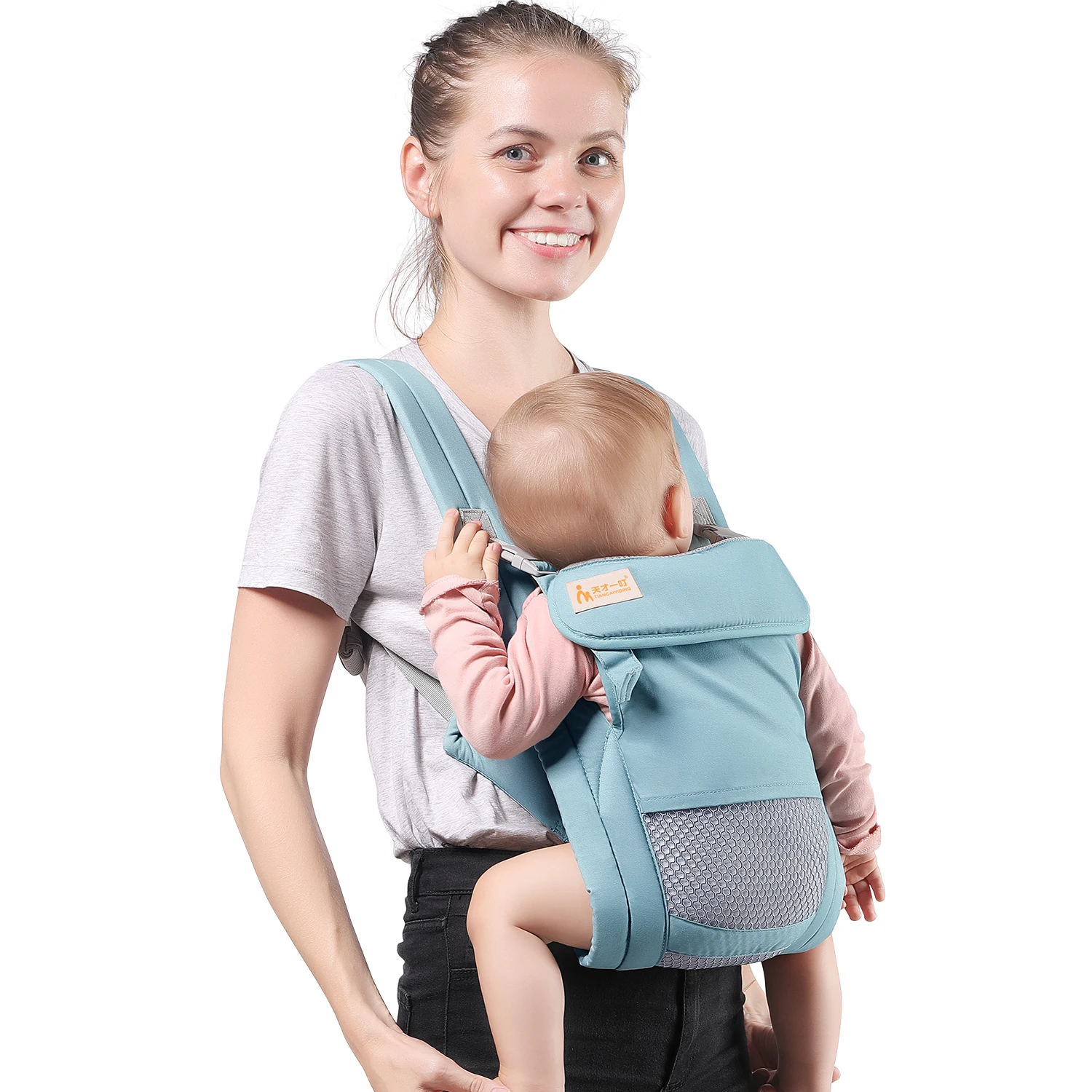 Portador de bebê envoltório, mãos livres ergonômico portador da criança portátil conversível frente e traseira mochila transportar para recém-nascido