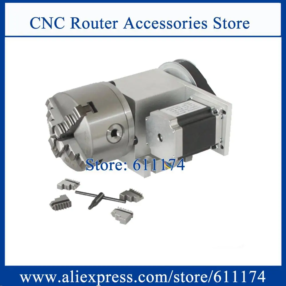 CNC Rotary axis, The A axis, Rotation Axis 3 / 4 Jaw chuck D100mm 6:1 the 4th Axis With Nema23 Stepper motor