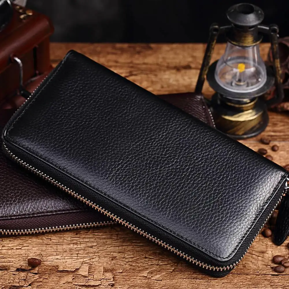 HUMERPAUL 100% Genuine Leather Men Wallet High Quality Card Holder Coin Purse Zipper Large Capicity Organizer Cltutch for Women