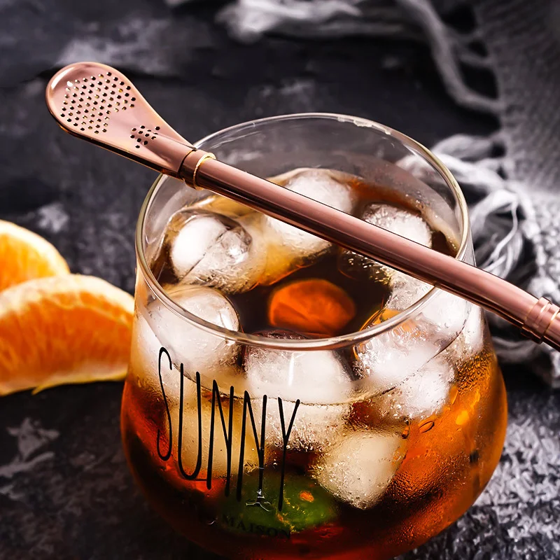 Stainless Steel Metal Straw Spoon Reusable Drinking Straws Yerba Mate Bombilla Filtered Straw Teaspoon Cocktail Bar Accessories image 3