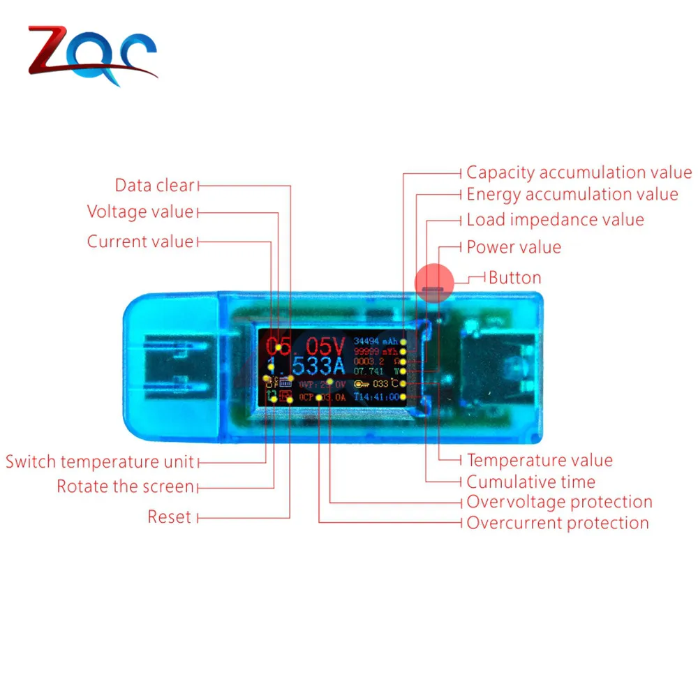 24 in 1 USB Tester QC3.0 USB 3.0 Voltage Current Capacity Watt Resistance Tester Temperature Monitor  Timer Power Off Protection