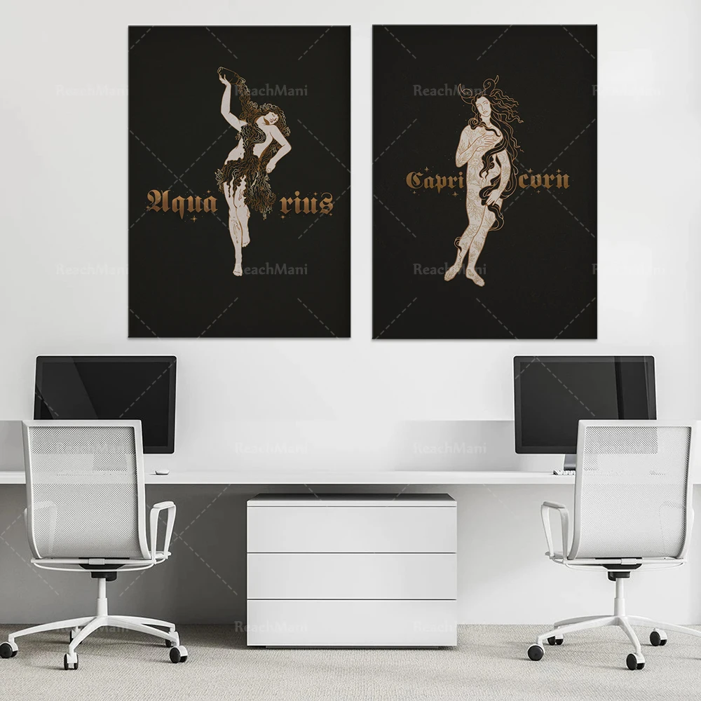 

Gothic Black and White Capricorn Aquarius Print | Astrology Home Decor Prints-Art Prints