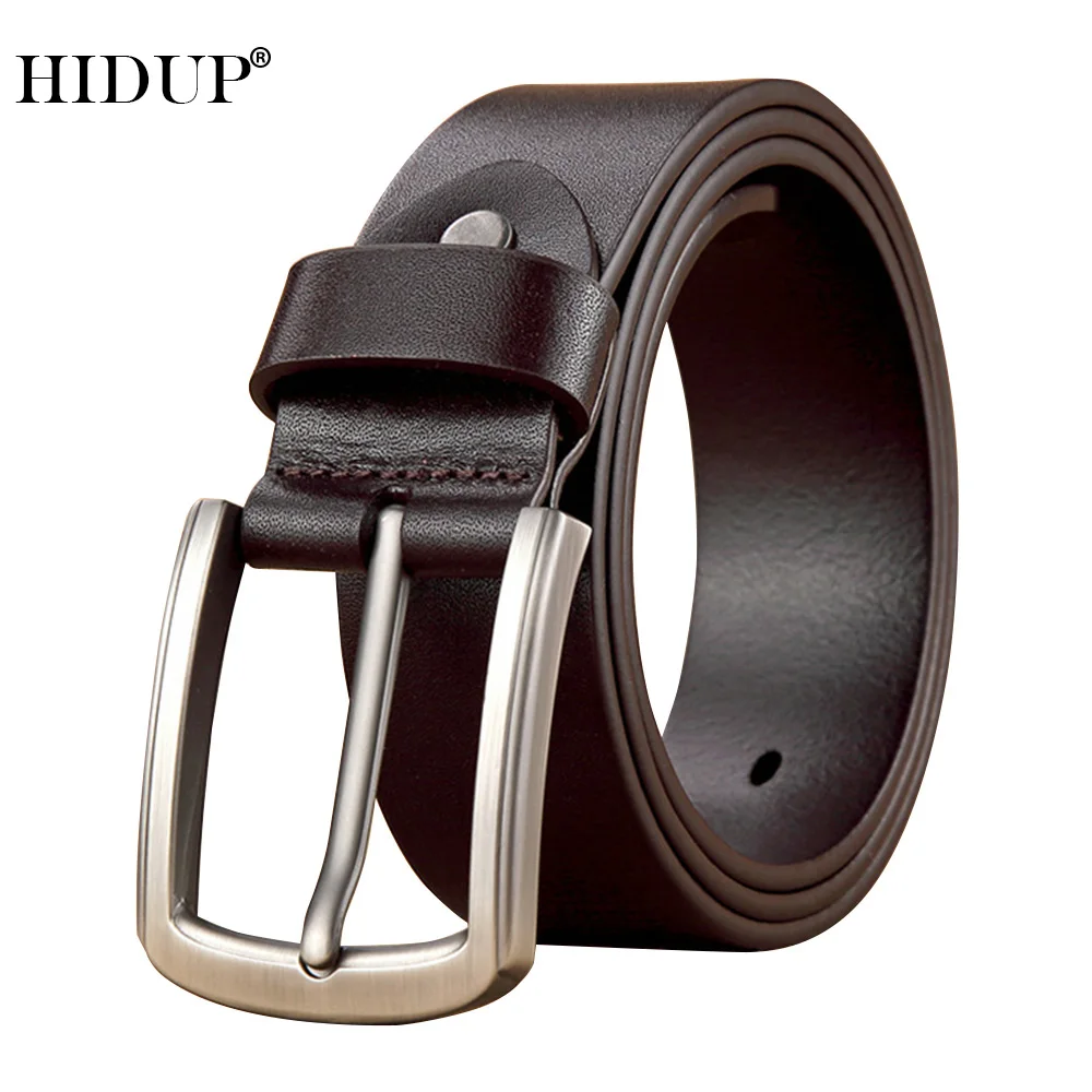 

HIDUP Top Quality Solid Cow Skin for Men Real Genuine Leather Belt Retro Styles Cowhide Alloy Pin Buckle Metal Belts 38mm NWJ997