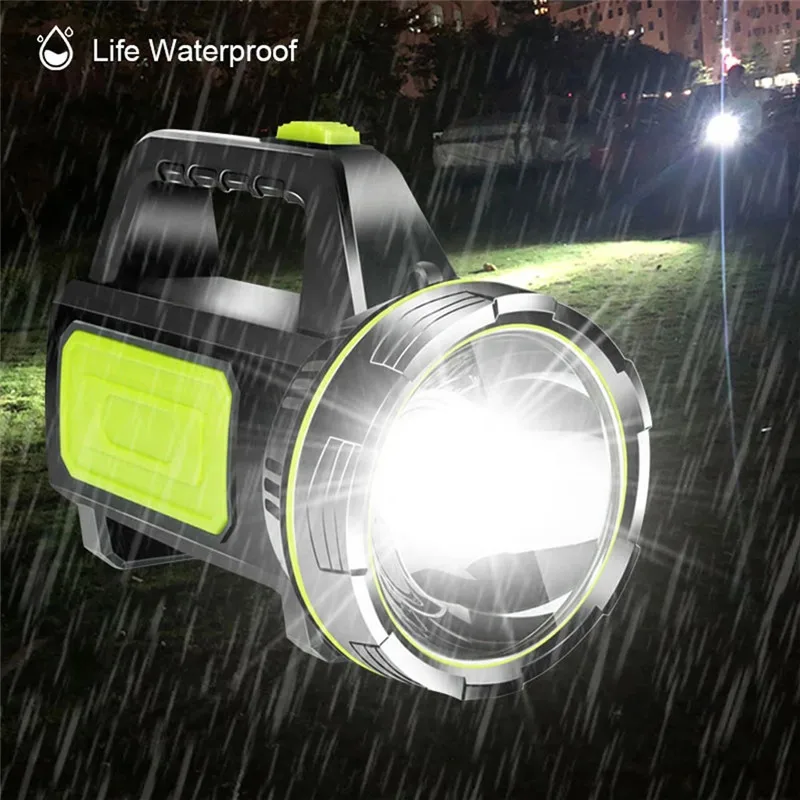 LED Strong Searchlight Flashlight Portable Hand Lamp Rechargeable 2 Lighting Modes Emergency Hiking Camping Energe Saving Torch