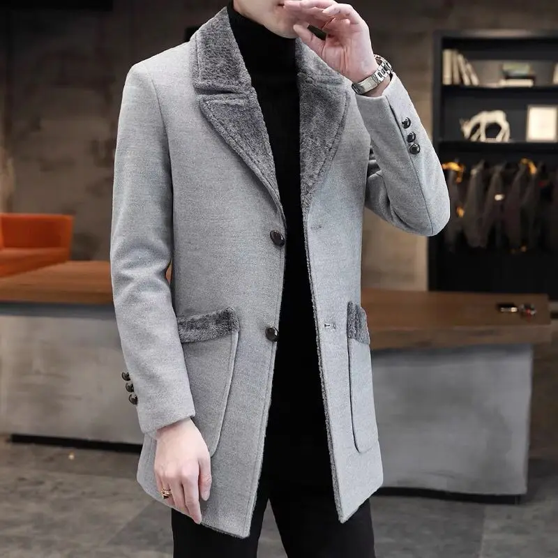 

2021 Winter New Wool Blends Men Windbreaker High Quality Long Men Casual Coat Fashion Business Warm Thick Mens Woolen Coats