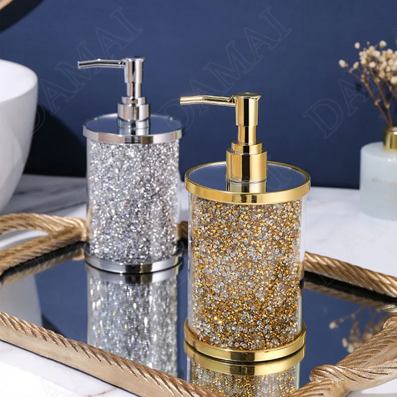 European Plastic Soap Dispenser Broken Diamond Decor Bathroom Push Shower Gel Organizer Hotel Shampoo Bottle Home Decoration