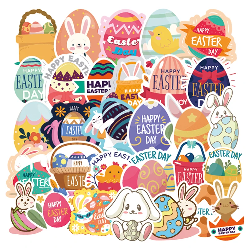 50 Cartoon Easter Egg Stickers for Laptop Skateboard Mobile Phone Refrigerator Motorcycle Children Waterproof Vinyl Decal