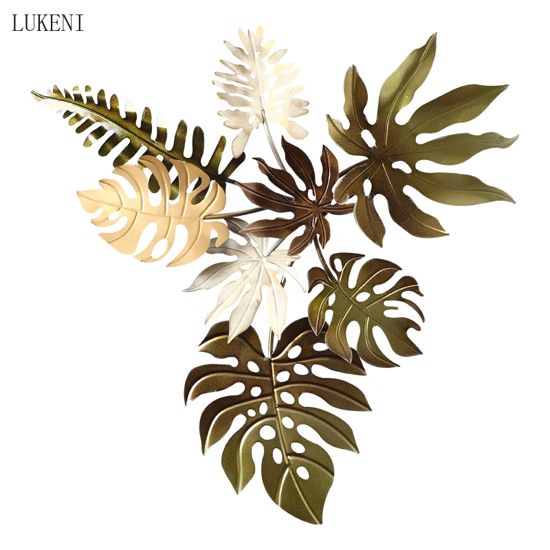 

American 3D Stereo Wrought Iron Wall Hanging Leaves Mural Decoration Crafts Creative Porch Restaurant Livingroom Wall Sticker