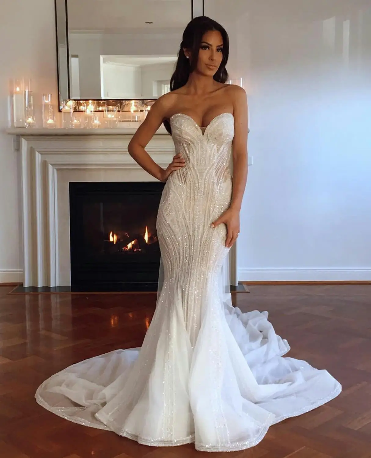 Sparkly Mermaid Wedding Dresses Sexy Sweetheart Sequins Sleeveless Bridal Gowns Sweep Train Backless Wedding Dress vestidos de