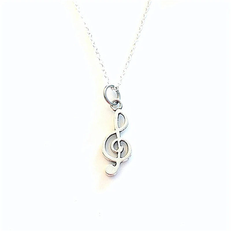 Treble Clef Necklace, Music Jewelry, Music Note Gift for Musician, Silver Color Charm Pendant Music Teacher Band Instructor