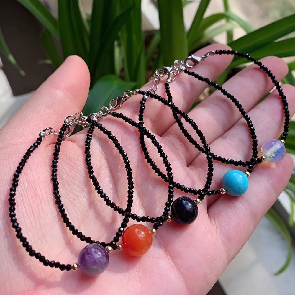 Chakras Natural Gem Stone Bracelets for Women Girls Amethysts Opal Agates Charm Black Spinel Crystal Bracelet Boho Friendship