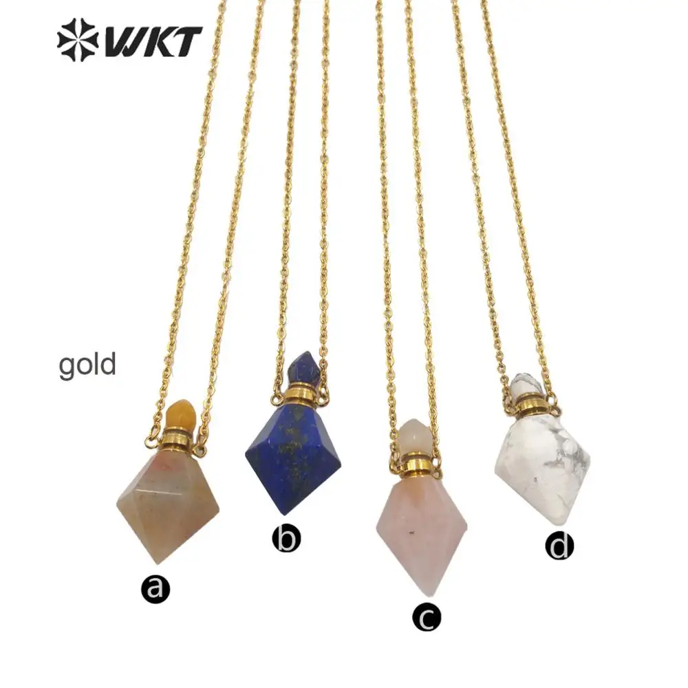 

WT-N1193 New arrival fashion gold Electroplated Gyro shape stone necklace beautiful natural stone perfume bottle necklace