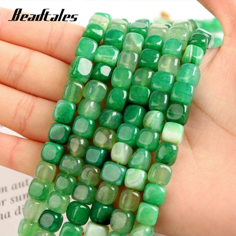 Green Fire Dragon Veins Agates Beads Cube Natural Stone Spacer Beads For Jewelry Making DIY Charms Bracelet Necklace 15'' 8mm