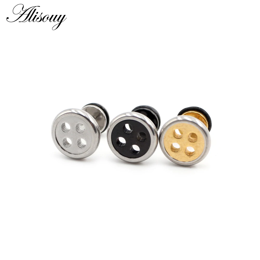 Alisouy 2pcs New Unisex Gothic Punk Rock Barbell Stainless Steel Buttons Screw Women Men Ear Stud Earrings Piercing Body Jewelry