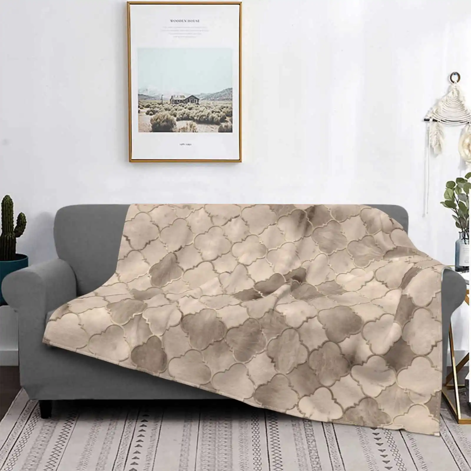 Quatrefoil Moroccan Pattern Pastel Mineral Quartz For Home Sofa Bed Camping Car Plane Travel Portable Blanket Moroccan