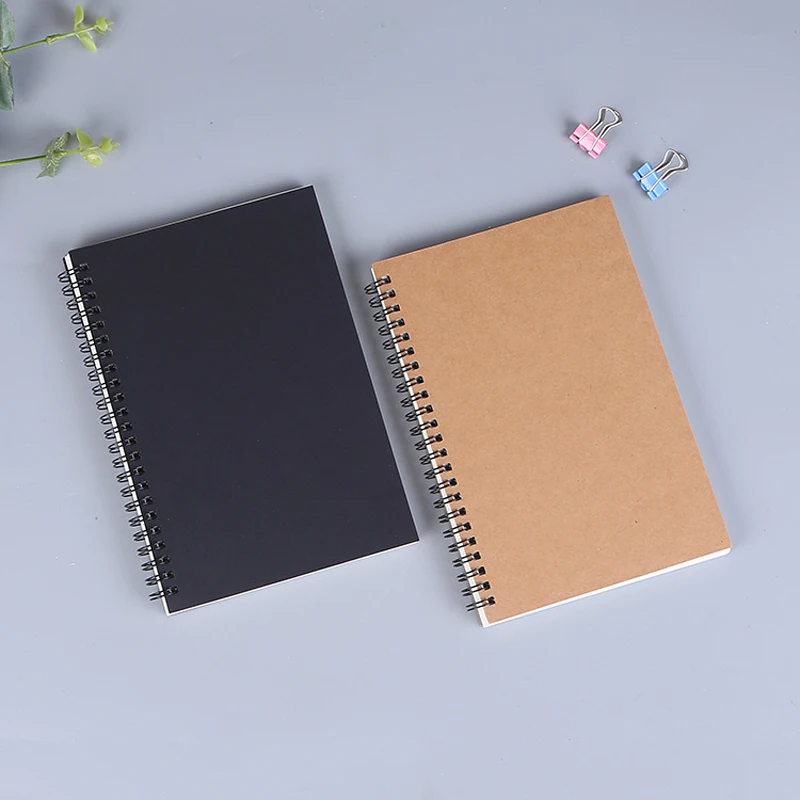 1 Book Retro Spiral Coil Kraft Paper Notebook Sketchbook Painting Diary Drawing Painting Graffiti Office School Stationery