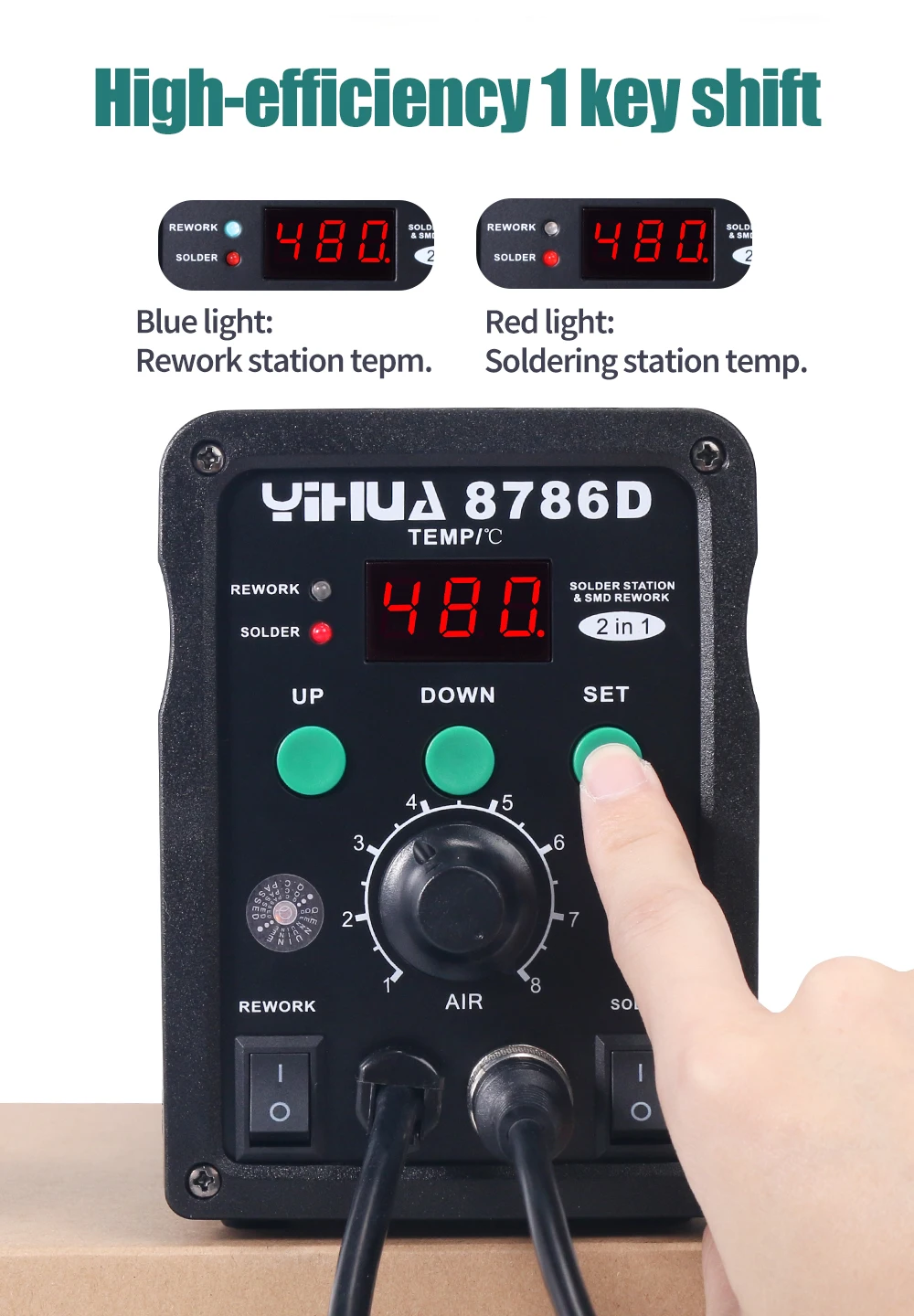 Yihua 8786d ferro de solda estação de ar quente estação de retrabalho bga reparação de telefone smd ferramenta de solda estação de soldagem