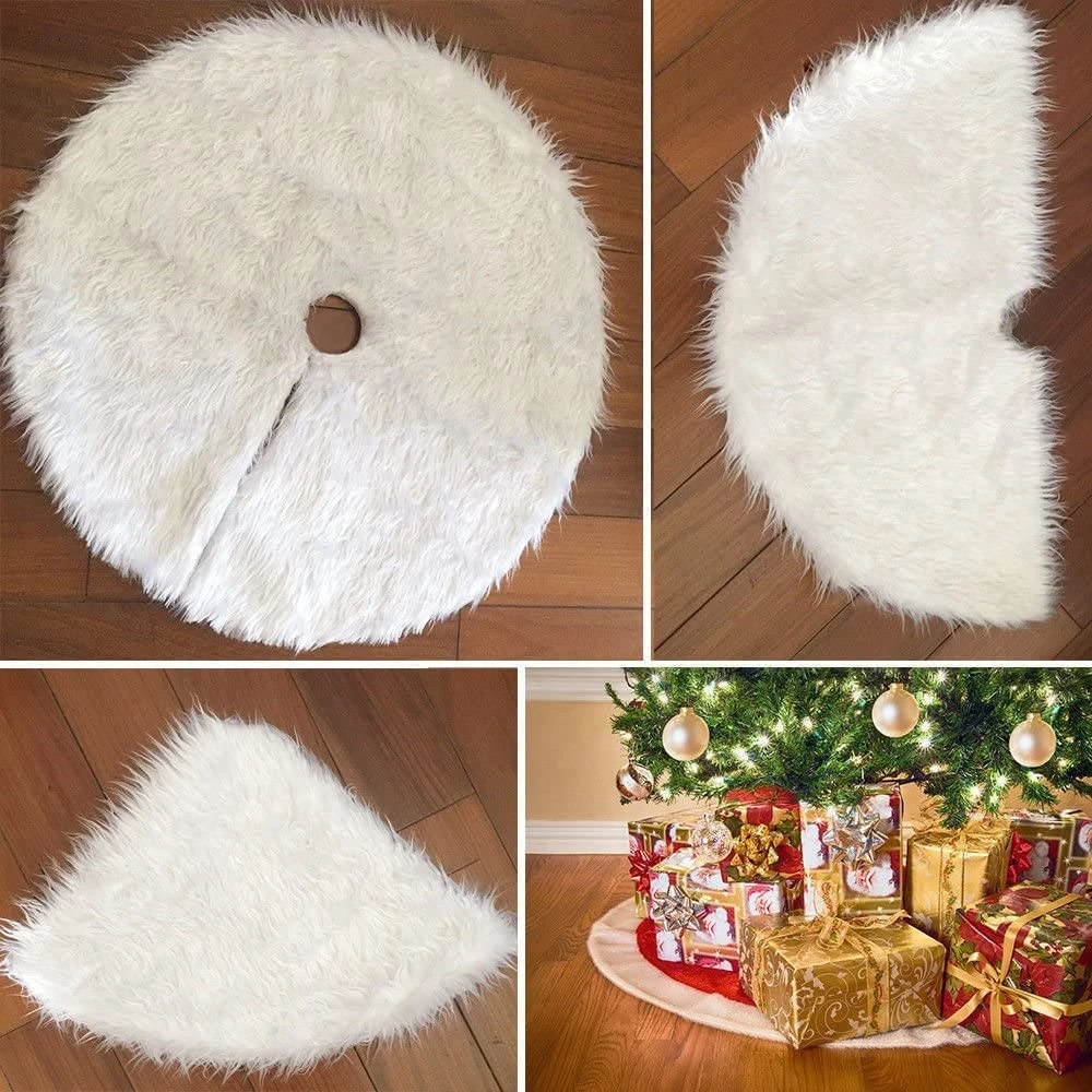 78/90/122cm White Christmas Tree Skirt Pure White Faux Fur Tree Skirt for New Year Celebration Holidays and Merry Christmas Home - Image 2