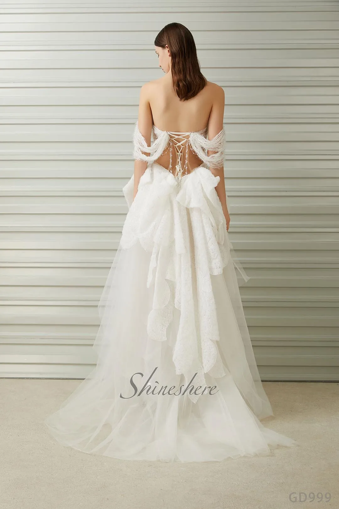 Jusere bridal dress off the shoulder A-line bridal gown with sweep train ruffle sweetheart wedding dress