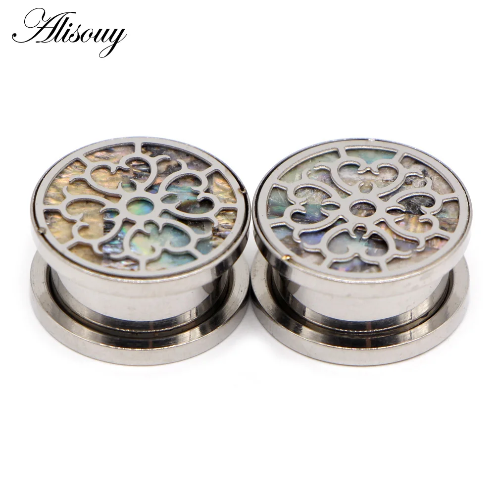 Alisouy 2pcs Flower Net Ear Tunnels Stretching Stainless Steel Earring Gauges Plugs Flared Screw Expander Body Piercing Jewelry image 3