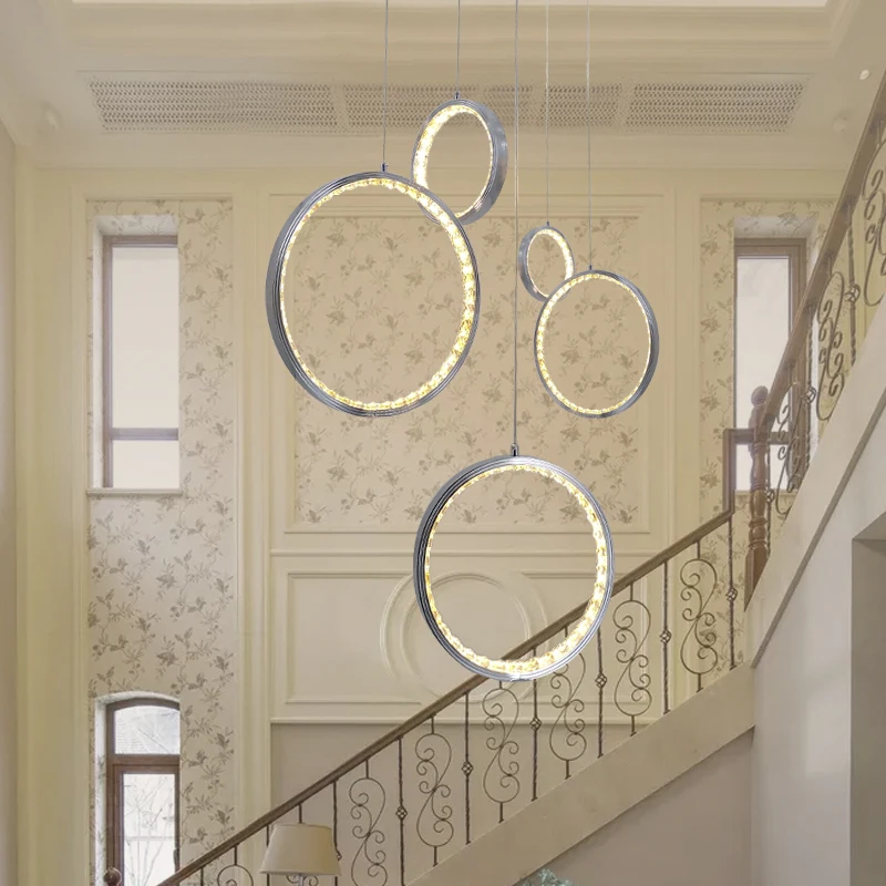 

Modern led crystal pendent light with 3 circle ring suspended pendent lamp foyer hanging lamps Dinning Room Indoor home Lighting