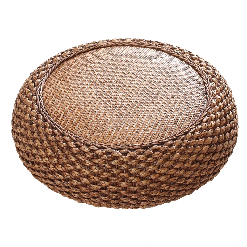 Straw Rattan Cushion Handmade Floor Seat Pouf Mat Hand Woven Knitted Straw Ottoman Footstool for Meditation Zen Yoga Practice