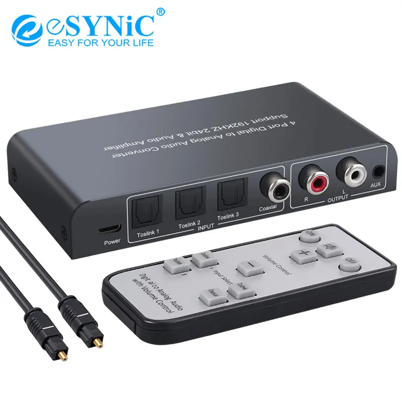 

ЦАП 192 кГц/Toslink, eSYNiC, 3 оптических SPDIF + 1 коаксиальный переключатель, ИК-пульт дистанционного управления, регулятор громкости