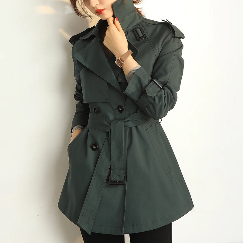 

Small Windbreaker Women's 2021 Spring Fashion New Dark Green British Coat, Versatile and Hanging Feeling Jackets Coat Women