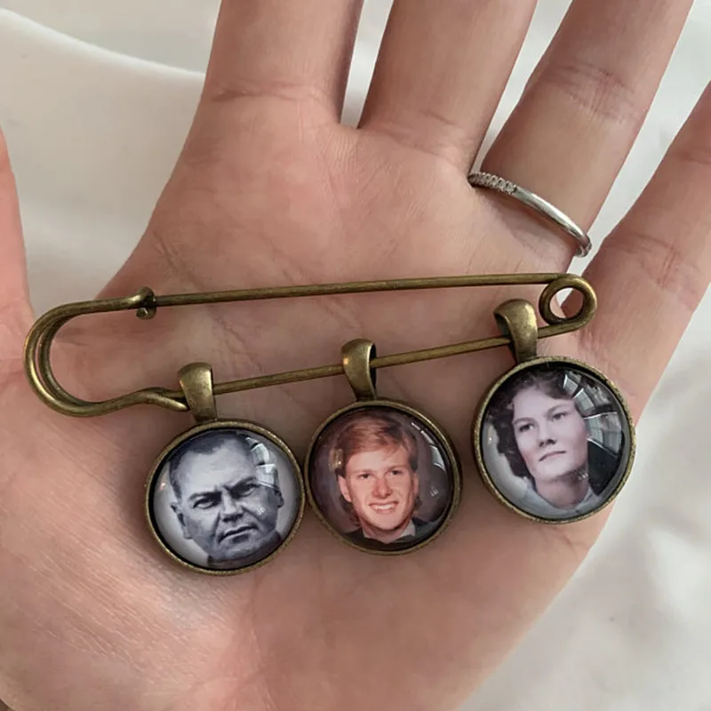 Niestandardowe zdjęcie przypinka z 2 3 4 zdjęcie uroki obraz ślubny Boutonniere personalizuj bukiet ślubny urok Groom Memorial Pin