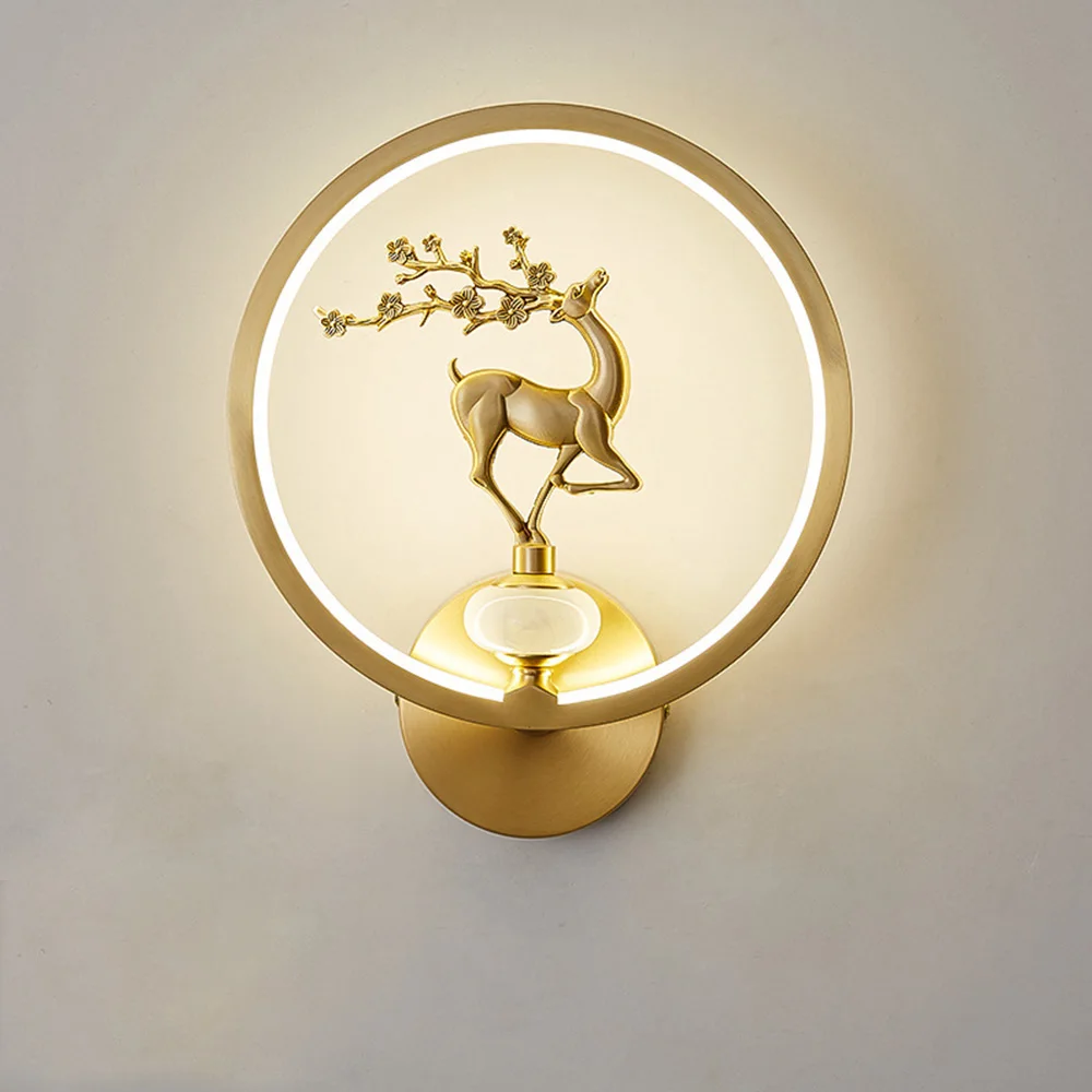 Chinese Style Wall Lamp Emerald Sika Deer Bedside Lamp Modern Led New Chinese Style Lamp Bedroom Study Home Decoration Lamp