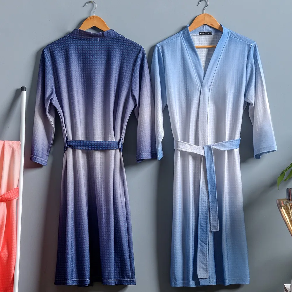 New Arrival 3XL Waffle Kimono Robe Gown Bathrobe For Man And Women Gradient Nightwear Sleepwear Nightgown Casual Home Lingerie