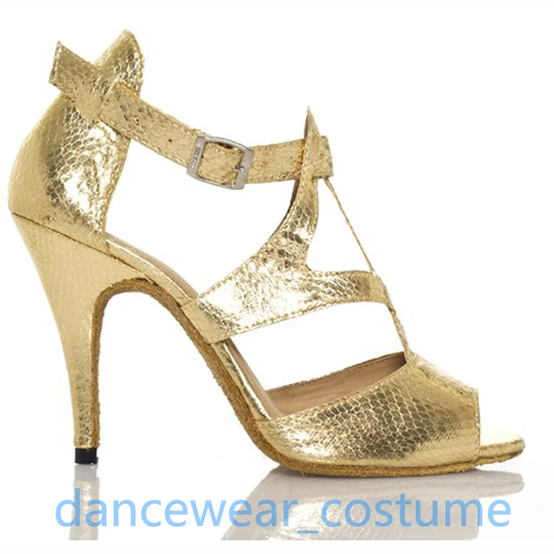 New Women Gold Prom Party Ballroom Latin Tango Samba Rumba Salsa Dance Shoes Competition Practice Soft Suede Heels Sandals US5-9