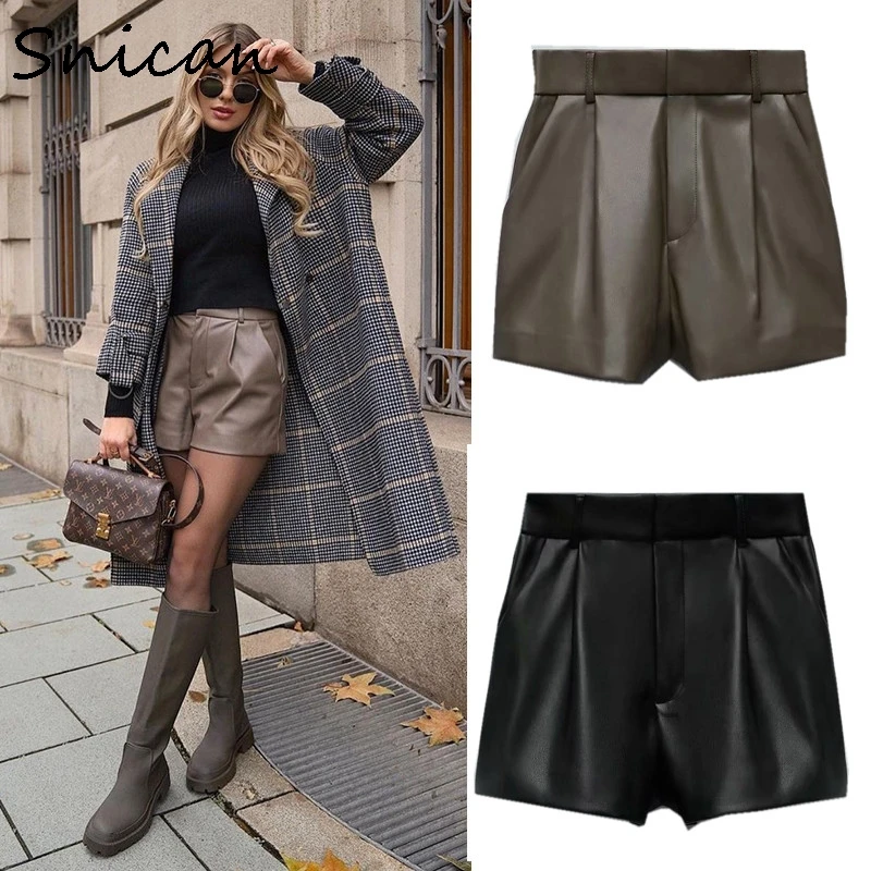 

Snican Sexy High Waist Faux Pu Leather Shorts Women Bottom pantalon Taille Haute Fashion Spring Vintage Solid Short Cuir Femme