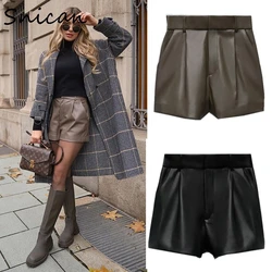 Snican sexy cintura alta do falso couro do plutônio shorts das mulheres inferior pantalon taille haute fashion primavera vintage sólido curto cuir femme