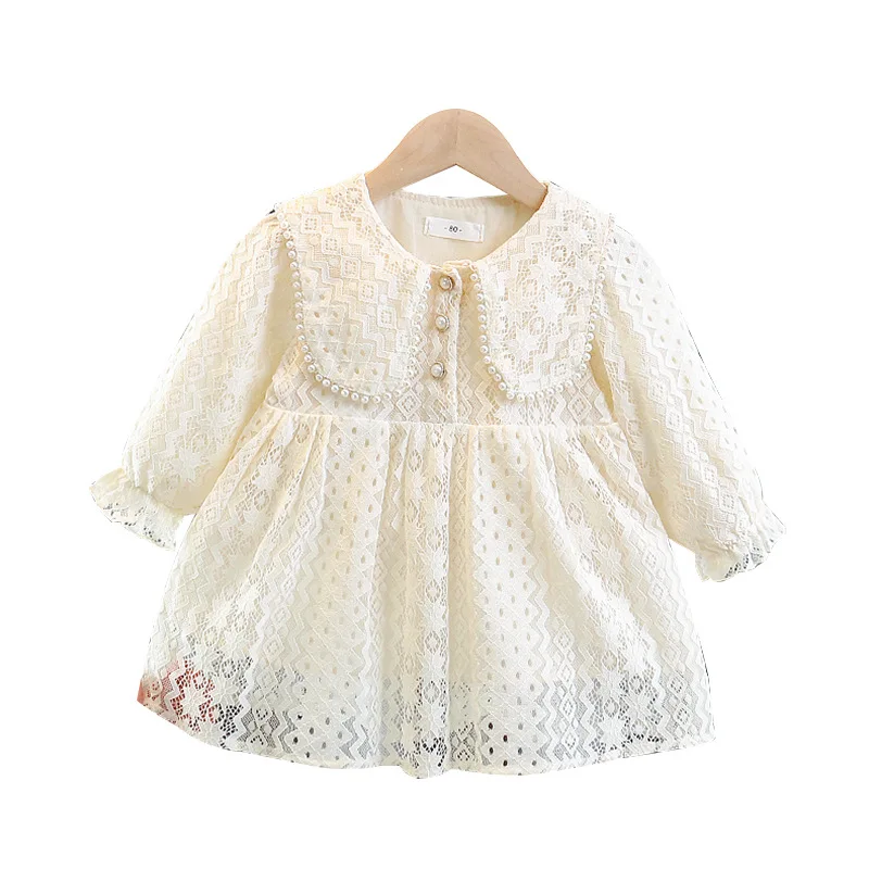 Spring Autumn Baby Girls Sweet Bow Princess Dress Children Kids Infants Lace Long Sleeve Dresses Baby Girls Cloths