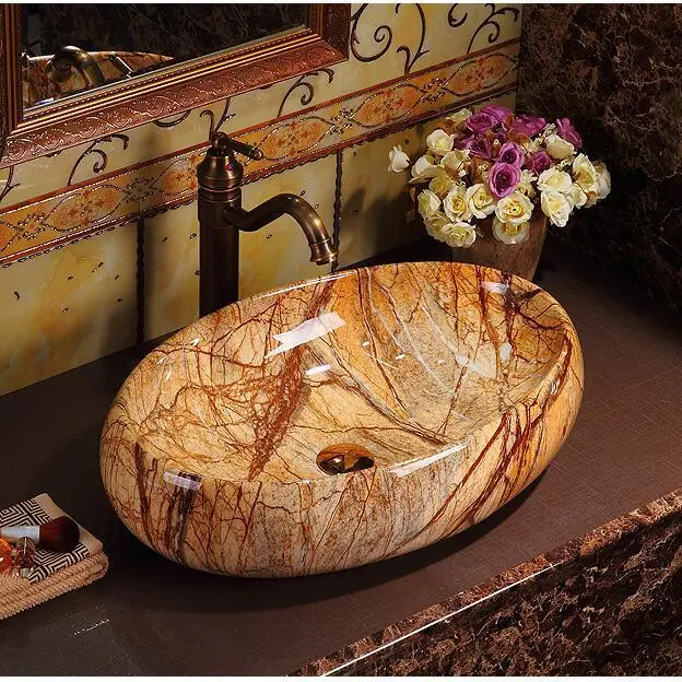 

On-stage basin ceramic washbasin American art basin basin table basin simulation marble-print washbasin