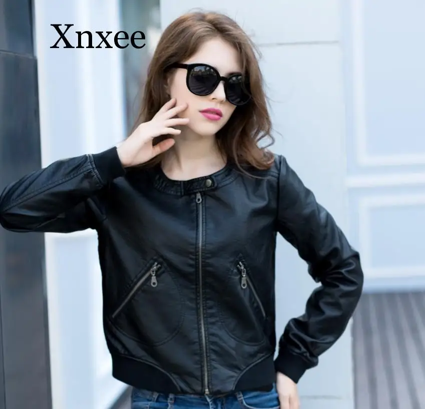 black Women Casual  Leather Jacket zipper Spring Autumn Long Sleeve Slim Black Pu Jacket Ladies  5xl  Biker Leather