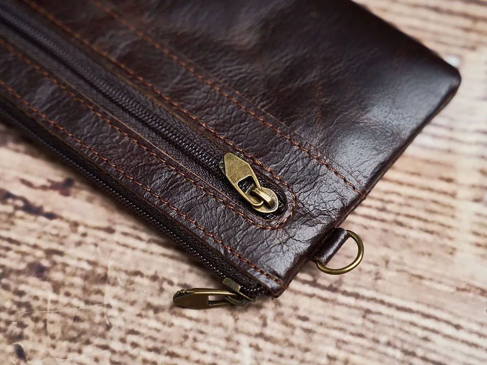 Nupugoo-Vintage kleine Geldbörse für Männer, Mini-Brieftasche, Echt ledertasche, braune lässige kleine Tasche, Reiß verschluss tasche, Schlüssel geld – Detail 12