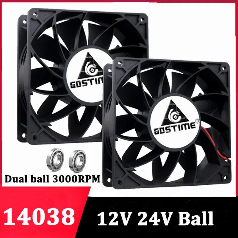 

Gdstime 24V 12V 140mm 14038 Axial Cooling Fan Computer Case CPU Cooler Miner Fan DC Brushless ball bearing 140x38mm Heat Sink