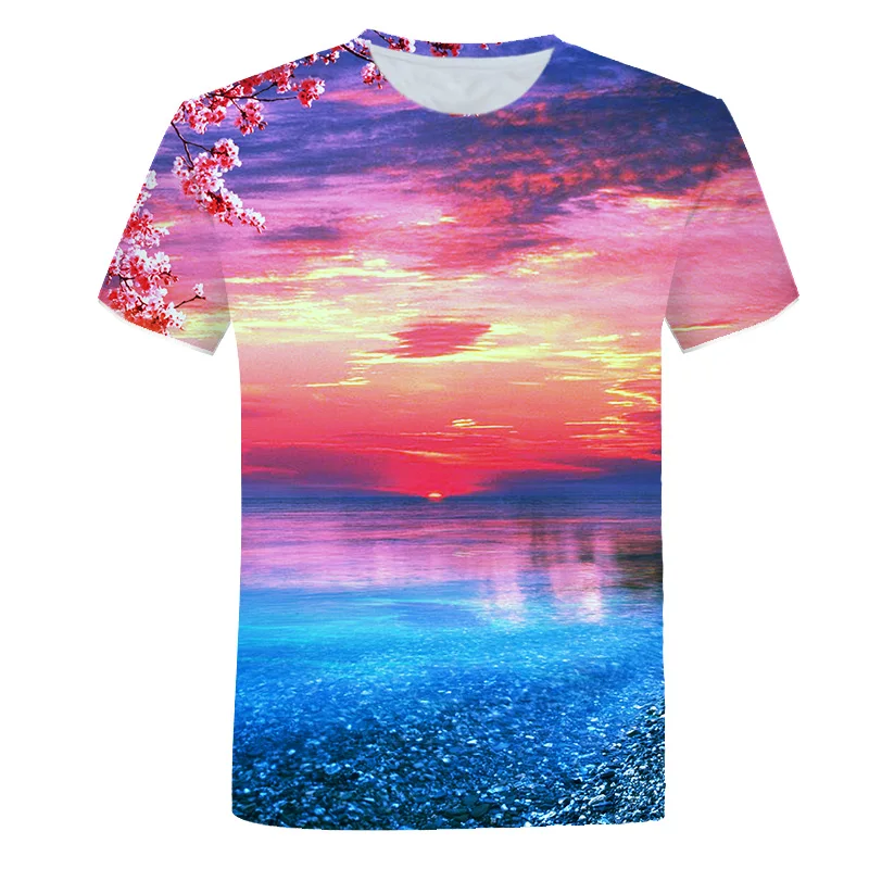 Summer Seaside Scenery Graphic t shirts Fashion men\'s t-shirts With Casual Beach Style 3D Print Nature Landscape Pattern T-shirt