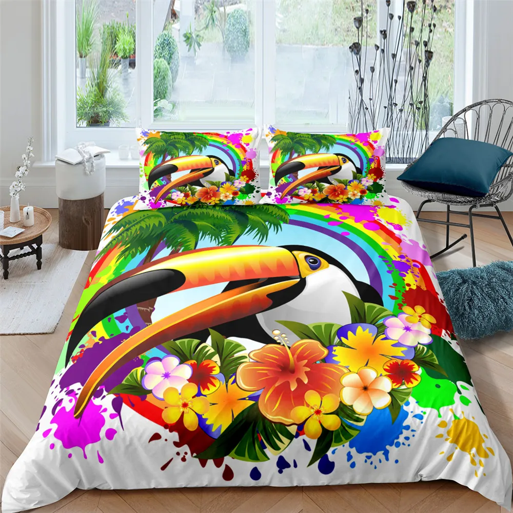 Luxury Toucan Flower Retro Bedding Sets Duvet Cover Twin Full Queen King Size Bed Soft Comforter Bedspreads