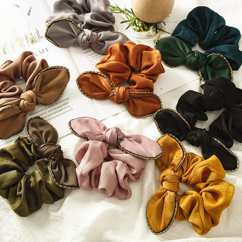 

8PC/lot Boutique Embroider Scrunchies Rabbit Bunny Ears Bowknot Elastic Hairband Hair Ponytail Holder wholesale