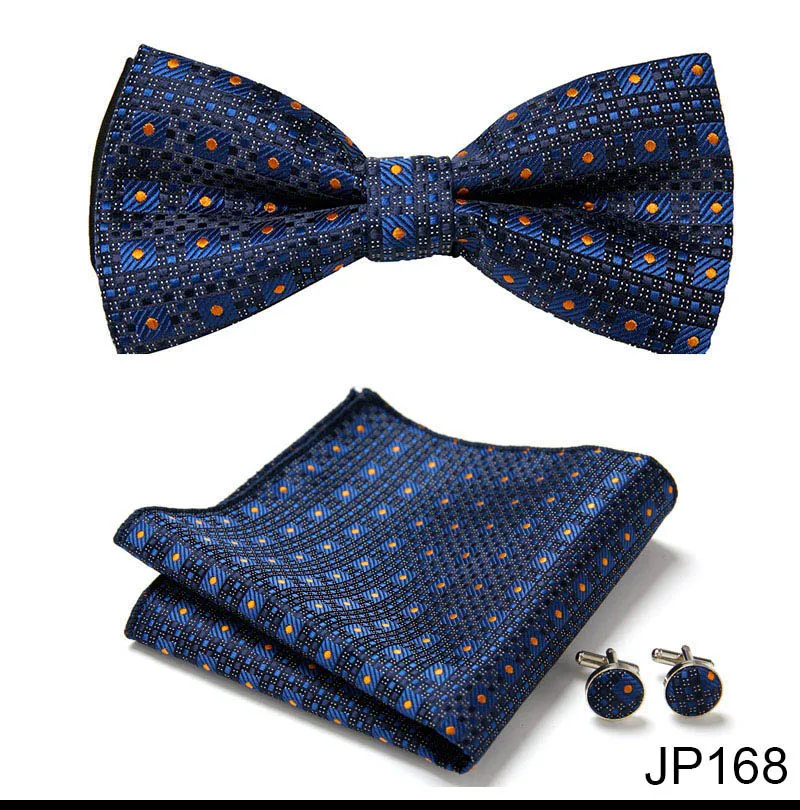 Great Quality Silver Office Butterfly Hanky Cufflink Set Bowtie For Men Geometric Hombre Formal Clothing