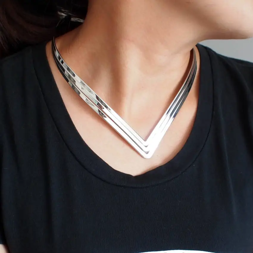 North Africa Popular Torques Collar Chokers Fashion 3 Layer Bright Metal Weld Bib Women Charm Jewelry Statement Necklaces KDLUN