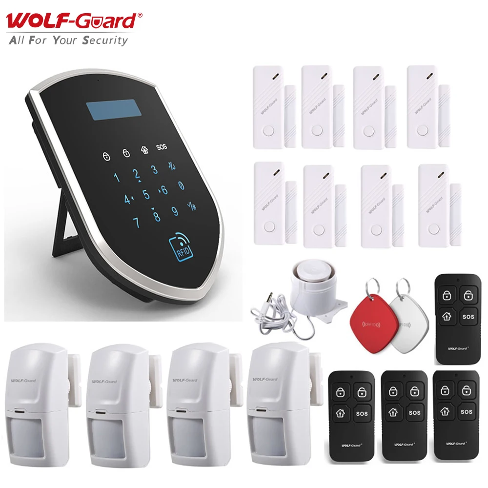 Wolf-Guard GSM 2.4GHz Wifi Smart Wireless Home Security Burglar Alarm System Door Sensor PIR Motion Detector Remote Control