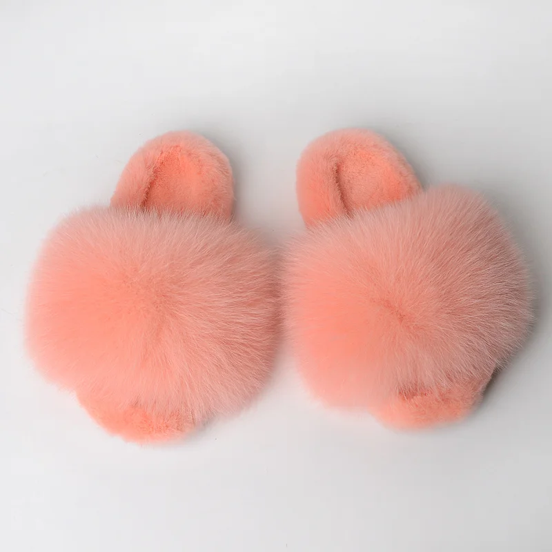 Summer Real Fox Fur Slippers,Cute And Soft Women\'s Shoes, Household Sandals,Warm Fur Flip-Flops,Fluffy Indoor Shoes ,Fur Sandals