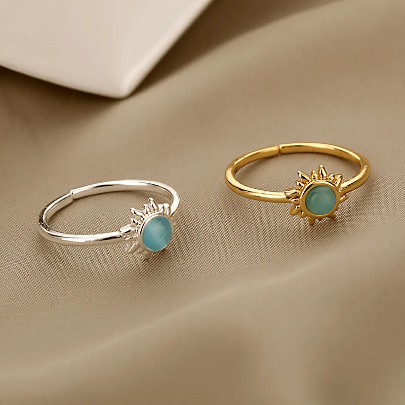 Mode Opal Fingerringe für Frauen Edelstahl verstellbare Paar geometrische Ring handgemachte ästhetische Schmuck Geschenk Anillos