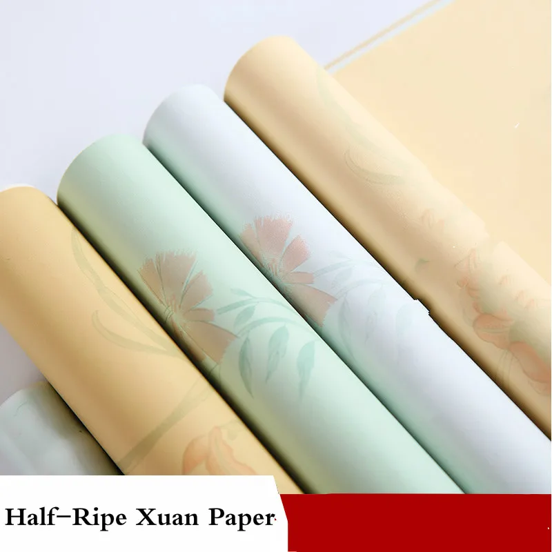 10sheets Chinese Calligraphy Rice Paper Pattern Brush Writing Paint Half-Ripe Xuan Paper Retro Batik Calligraphy Creation Papers