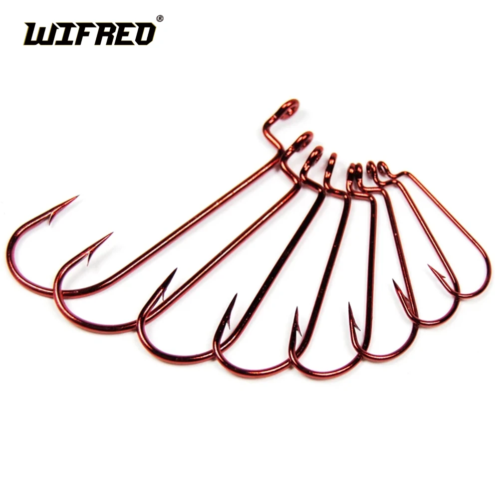 20PCS Red / Bleeding / Blood Carolina Rig Worm Hook Non Offset Jig Head Bend Fish Hook for Bass Fishing Size 6 4 2 1 1/0 2/0 4/0