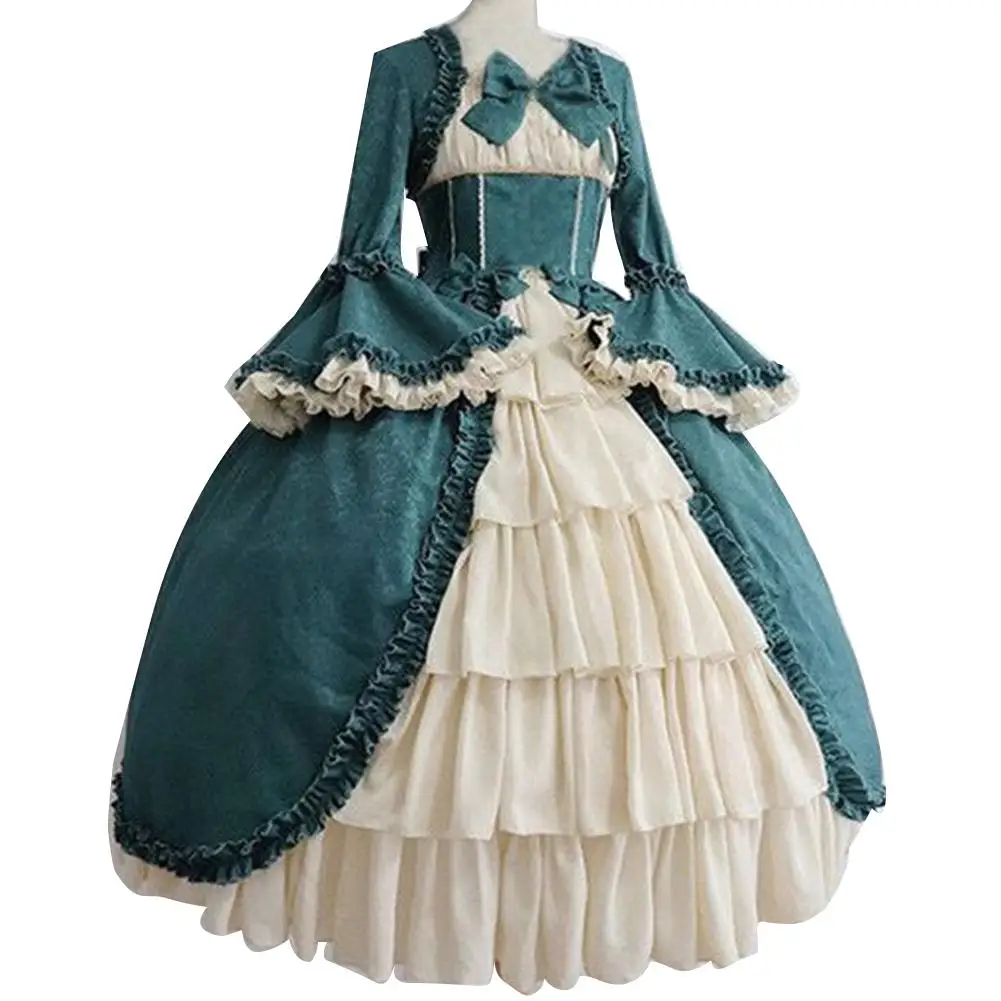 80% HOT SALES！！！Lady Retro Square Neck Tight Waist Bowknot Medieval Dress Cosplay Party Costume